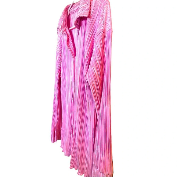 NWOT Y2K Women’s Oversized Plise Pleated Button Down Shirt - Picture 3 of 7